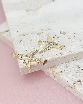 Подвеска Самолет с фианитами 13.8х12.7 мм позолота 14к (8035-З) купить с доставкой по России | Интернет-магазин Viva Beads