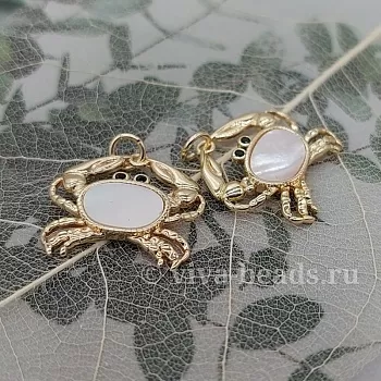 Подвеска с перламутром Краб 19x20 мм позолота 14к (6629-З) купить с доставкой по России | Интернет-магазин Viva Beads