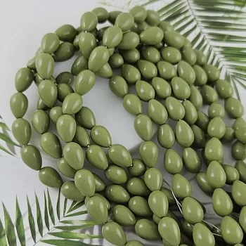 Нить 40 см Жемчуг майорка ок. 9х13 мм бусина гладкая капля, оливковый (9742-ОЛИВ) купить в Воронеже | Заказать в интернет-магазине Viva Beads

