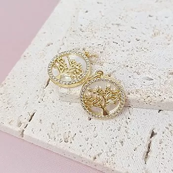 УЦЕНКА Подвеска Дерево с перламутром 15.3 мм с фианитами позолота 14к светлое золото (7878-З-15) купить с доставкой по России | Интернет-магазин Viva Beads