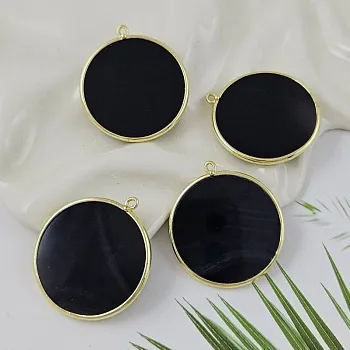 УЦЕНКА Подвеска круглая 33.6х30.3 мм черный агат, позолота 14К (9999-З-УЦ)