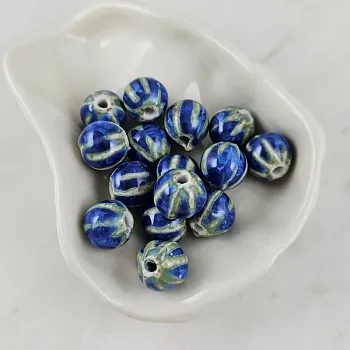 1 шт. Бусина керамическая 10-11 мм синяя с зелеными полосками (9795-ЗЕЛ) купить с доставкой по России | Интернет-магазин Viva Beads