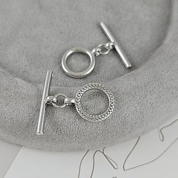 УЦЕНКА Замок тоггл с фактурой, кольцо 12.5 мм родиевое покрытие (9430-Р-УЦ)