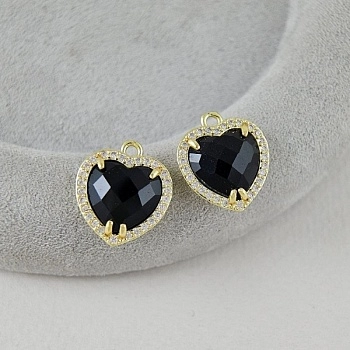 Подвеска Сердце 17.5х15.2 мм с фианитами, черный агат, позолота 14К (8788-ЧА-З) для бижутерии купить с доставкой по России | Интернет‑магазин Viva Beads