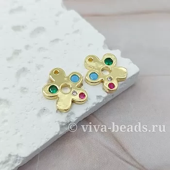 Подвеска Цветок с фианитами 12.5x11x1.6 мм позолота (7077-З) Подвеска Цветок с фианитами 12.5x11x1.6 мм позолота (7077-З)