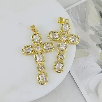 УЦЕНКА Подвеска Крест с фианитами 45.7х26.2 мм позолота 14К, прозрачный (9507-ПРОЗЗ-УЦ)