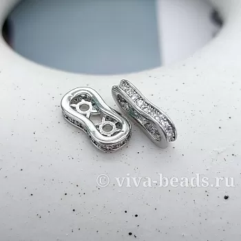 1 шт. Бусина разделитель с фианитами на 2 нити 12.8x6.3х2.3 мм родиевое покр. (7444-Р) купить в Воронеже | Заказать в интернет-магазине Viva Beads
