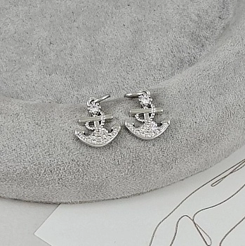 Подвеска Якорь 12х9.6 мм с фианитами, родиевое покрытие (9534-Р)