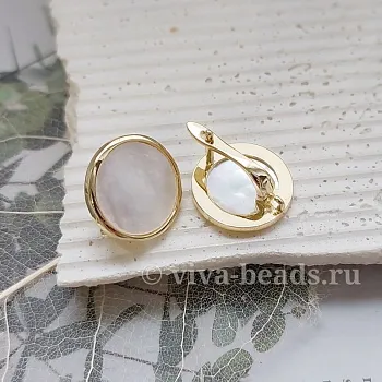 Швензы с замком 16 мм с перламутром позолота 14К (6908-З) швензы для серег купить с доставкой по России | Интернет-магазин Viva Beads