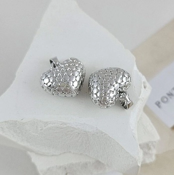 Подвеска Сердце 13.3x14х8.2 мм объемное с текстурой, родиевое покрытие (9604-Р) купить с доставкой по России | Интернет-магазин Viva Beads