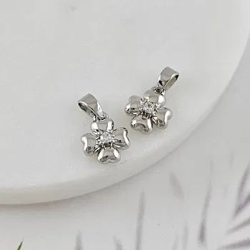 Подвеска Цветок 10.4х9 мм с фианитом, родиевое покрытие (10039-Р) купить с доставкой по России | Интернет-магазин Viva Beads