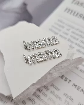 Подвеска Мама с фианитами / цирконами 23x6 мм родиевое покр. (8361-Р)