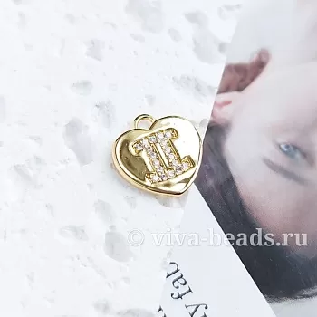 Подвеска Сердце с фианитами 13.3х13 мм знаки зодиака позолота (7069-З-8) Подвеска Сердце с фианитами 13.3х13 мм знаки зодиака позолота (7069-З-8)