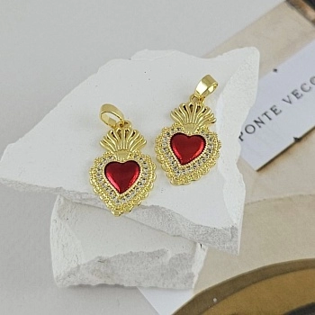 Подвеска Сердце 22.3x14 мм красная эмаль, фианиты, позолота 14К (9589-З) купить с доставкой по России | Интернет-магазин Viva Beads