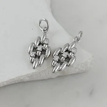 Подвеска Ромб 17.5x8.6 мм с фианитами, родиевое покрытие (10116-Р) купить с доставкой по России | Интернет-магазин Viva Beads