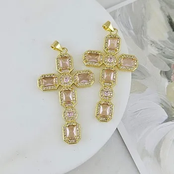 УЦЕНКА Подвеска Крест с фианитами 45.7х26.2 мм позолота 14К, светло-розовый (9507-СРОЗЗ-УЦ)