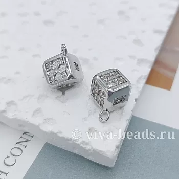 Подвеска Кубик 15x12x12 мм, фианиты, родиевое покр. (7287-Р) Подвеска Кубик 15x12x12 мм, фианиты, родиевое покр. (7287-Р)