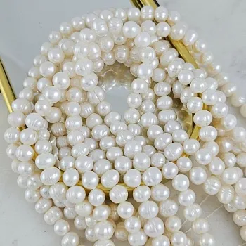 Нить 17 см Жемчуг натуральный речной ок. 7-8 мм, форма картофель, А+, белый (3776) купить с доставкой по России | Интернет-магазин Viva Beads