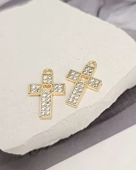 Подвеска Крест 17.7х11.5 мм с фианитами позолота (8372-З) купить с доставкой по России | Интернет-магазин Viva Beads