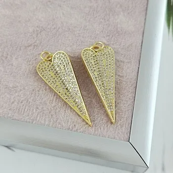 УЦЕНКА Подвеска Сердце с фианитами 35.8х14.5 мм позолота 14К (10076-З-УЦ)