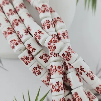 УЦЕНКА 1 шт. Бусина цилиндр ок. 10.3х8.2 мм белый с красными цветами, керамика (9196-10-КРАС-УЦ) купить с доставкой по России | Интернет-магазин Viva Beads