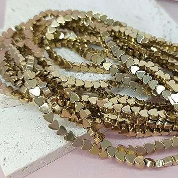 Нить 19 см Гематит сердечки 4x3.9x2.2 мм цвет золото (7895) купить в Воронеже | Заказать в интернет-магазине Viva Beads
