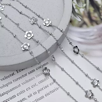 10 см Цепь Цветы с фианитами 6 мм / толщина / родиевое покрытие (8974-Р) купить с доставкой по России | Интернет-магазин Viva Beads