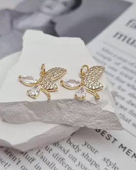 Подвеска Бабочка с фианитами 15.4х20.8 мм позолота 14к (8348-З) Подвеска Бабочка с фианитами 15.4х20.8 мм позолота 14к (8348-З)