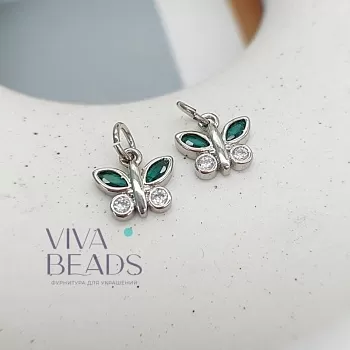 Подвеска Бабочка 9х9.7 мм с фианитами зеленый, родиевое покр. (7513-ЗР) Подвеска Бабочка 9х9.7 мм с фианитами зеленый, родиевое покр. (7513-ЗР)