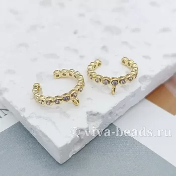 Кафф с фианитами 13.3х2.1 мм позолота 14к (7226-З) швензы для серег купить с доставкой по России | Интернет-магазин Viva Beads