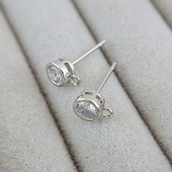 Швензы пуссеты с фианитом 7.4х5.2 мм родиевое покрытие (9618-Р) швензы для серег купить с доставкой по России | Интернет-магазин Viva Beads