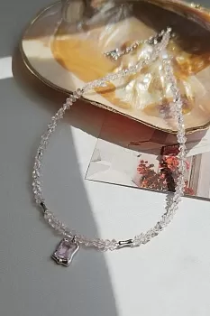 Розовый Шепот: набор материалов для создания чокера из хрустальной крошки и подвески (НАБОР-42)