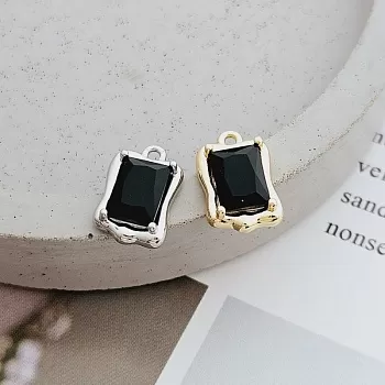 Подвеска с ювелирным стеклом 13.7х9 мм черный, родиевое покрытие (8738-ЧР) купить с доставкой по России | Интернет-магазин Viva Beads