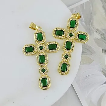 Подвеска Крест с фианитами 45.7х26.2 мм позолота 14К, изумрудный (9507-ИЗЗ) купить с доставкой по России | Интернет-магазин Viva Beads