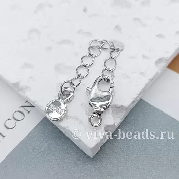 Замок лобстер 14 мм с удлинителем с подвеской родиевое покр. (5417-Р) купить в Воронеже | Заказать в интернет-магазине Viva Beads
 Замок лобстер 14 мм с удлинителем с подвеской родиевое покр. (5417-Р) купить в Воронеже | Заказать в интернет-магазине Viva Beads