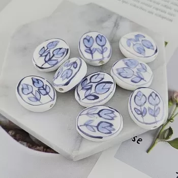 УЦЕНКА Бусина керамическая 21х16.8х7.6 мм овальная с синими цветами (9835-СИН-УЦ) купить с доставкой по России | Интернет-магазин Viva Beads