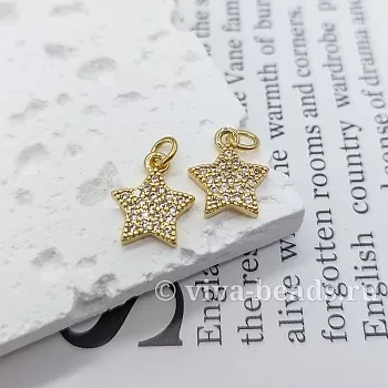 Подвеска Звезда 12x10x2 мм с фианитами позолота (6239) купить с доставкой по России | Интернет-магазин Viva Beads