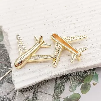 УЦЕНКА Коннектор Самолет 22х26 мм с фианитами позолота (6888-З-УЦ) купить с доставкой по России | Интернет-магазин Viva Beads