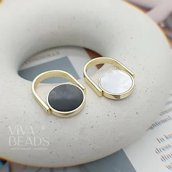 Кольцо двухсторонее с перламутром и керамикой, позолота 14к (7102-З) купить с доставкой по России | Интернет-магазин Viva Beads