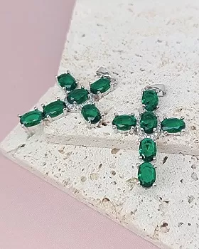 Подвеска Крест 33х22 мм с фианитами родиевое покр. (6978-РЗЕЛ)