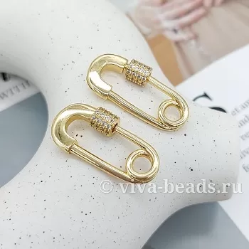 Замок карабин с фианитами 30х15 мм позолота 14к (6817-З) купить в Воронеже | Заказать в интернет-магазине Viva Beads
