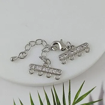 Комплект коннекторов на 4 нити с фианитами родиевое покрытие (4363-Р) купить с доставкой по России | Интернет-магазин Viva Beads