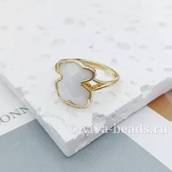 Кольцо Мишка свободный размер керамика, позолота 14к (7219-БЗ)