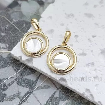 УЦЕНКА Подвеска круглая с перламутром 15х17.4 мм позолота 14к светлое золото (6987-З-УЦ)