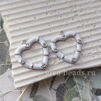 Подвеска Сердце 18x20 мм фианиты, эмаль, родиевое покр. (6786-Р) Подвеска Сердце 18x20 мм фианиты, эмаль, родиевое покр. (6786-Р)