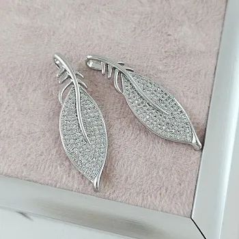 УЦЕНКА Подвеска Перо 43х13.3 мм с фианитами, родиевое покрытие (10077-Р-УЦ)