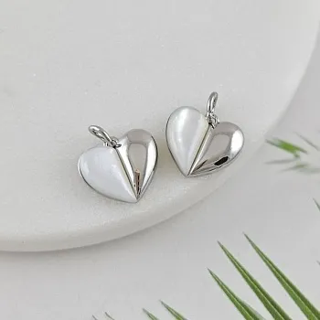 Подвеска Сердце 11х12.5 мм с перламутром, родиевое покрытие (10023-Р) купить с доставкой по России | Интернет-магазин Viva Beads