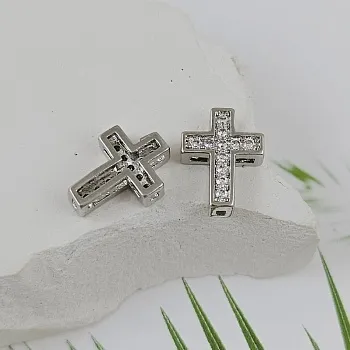 Бусина разделитель Крест 12.8x9.7x3.5 мм с фианитами, родиевое покрытие (9991-Р) купить с доставкой по России | Интернет-магазин Viva Beads