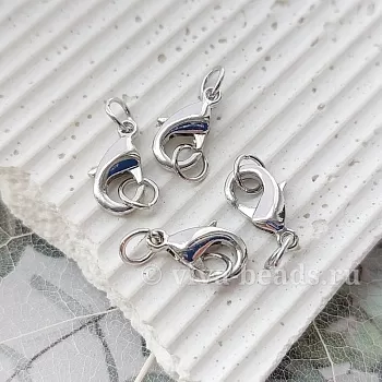 УЦЕНКА Замочки лобстеры 12 мм с колечками родиевое покр. (6678-12-Р-УЦ) замок для украшений купить с доставкой по России | Интернет-магазин Viva Beads