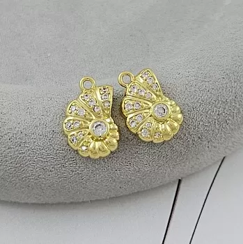 Подвеска кулон Ракушка 14.2x9.6 мм с фианитами, позолота 14К (9531-З) купить с доставкой по России | Интернет-магазин Viva Beads